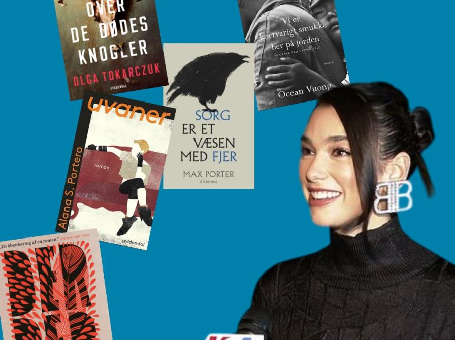 Dua Lipa og fem af de titler, som har været med i hendes bogklub og som optræder i artiklen.